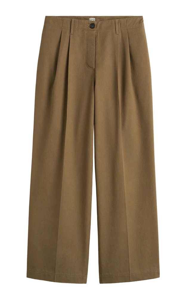 Pleated Cotton Twill Wide-Leg Pants