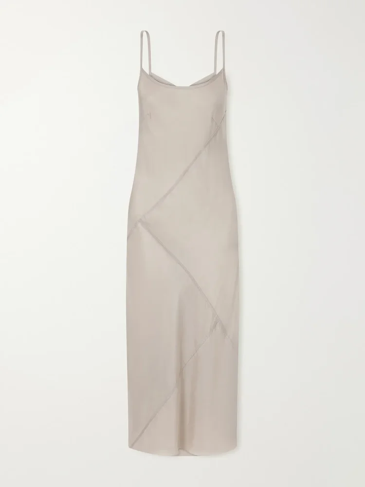 Paneled satin midi dress