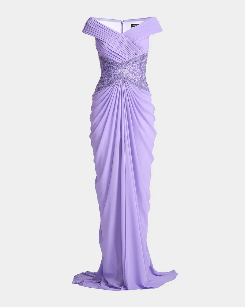 Draped Off-Shoulder Georgette Gown
