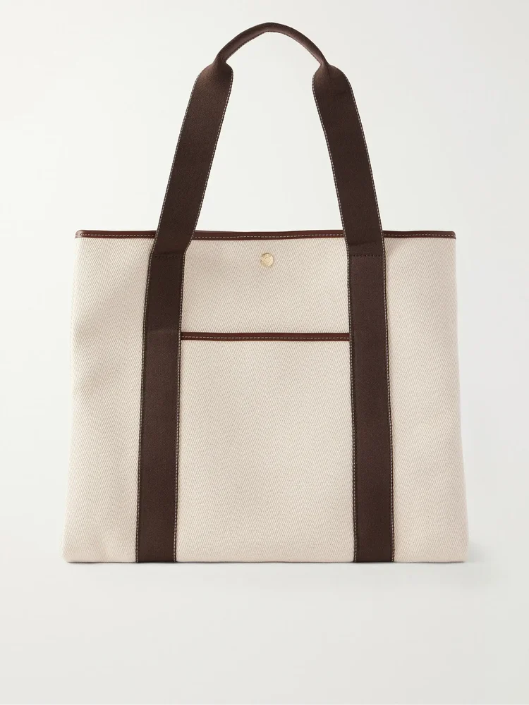 Traversée large leather and webbing-trimmed canvas tote