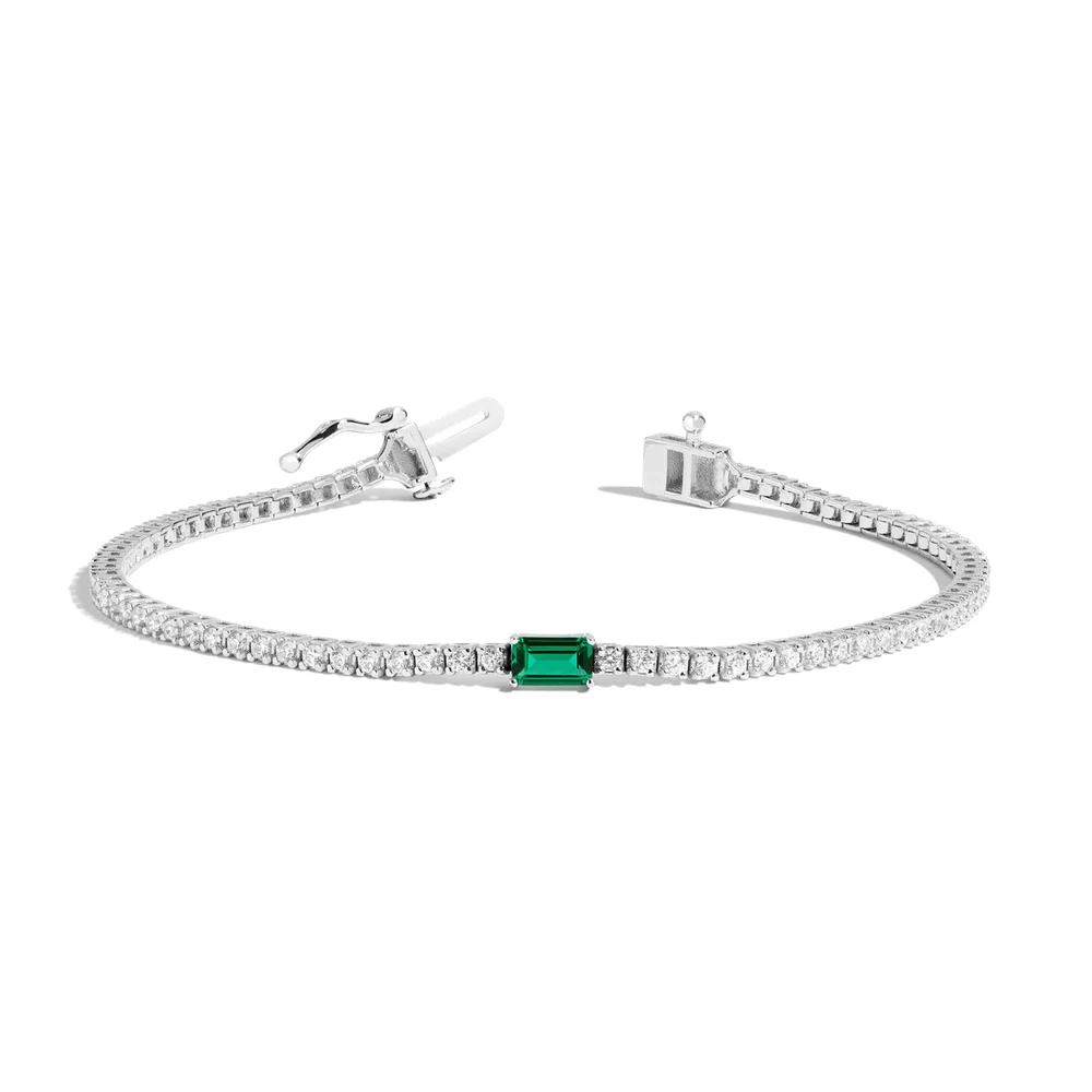 Lab Grown Diamond Tennis Bracelet with Emerald