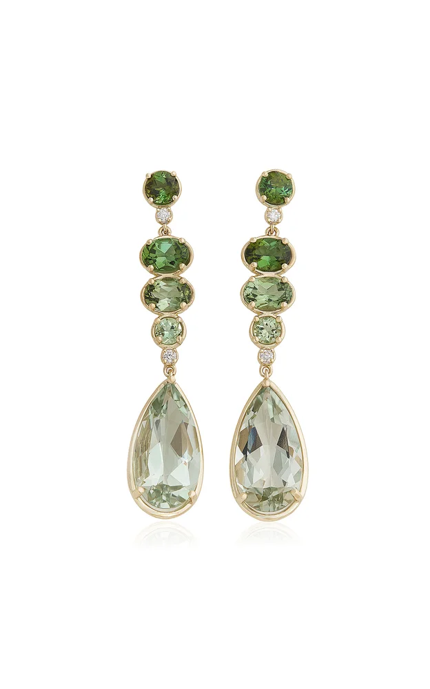 18K Yellow Gold, Diamond And Tourmaline Earrings