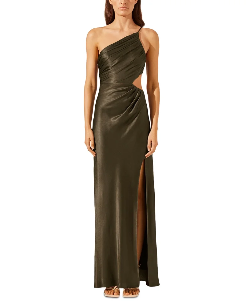 Green Dress - La Lune Asymmetric Gathered Maxi Dress