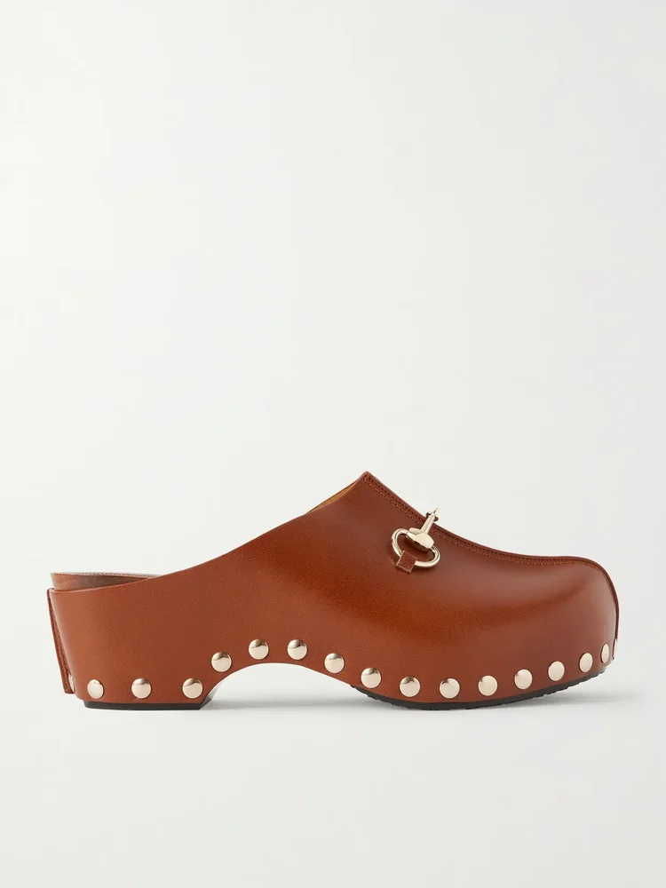 Embellished studded leather clogs