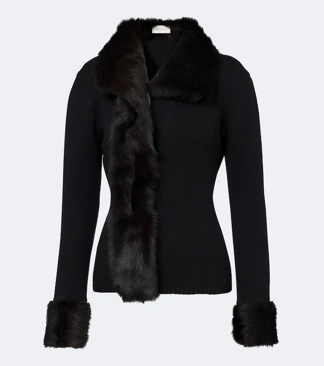 Shearling-trimmed wool and cashmere cardigan