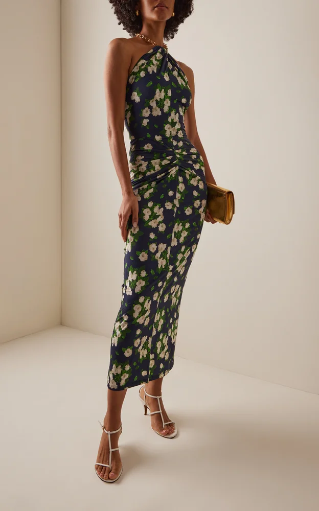 Painted Rose Jersey Halter Midi Dress