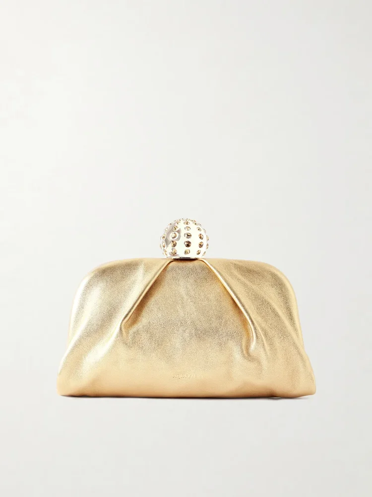 Mini Tequila crystal-embellished metallic leather clutch