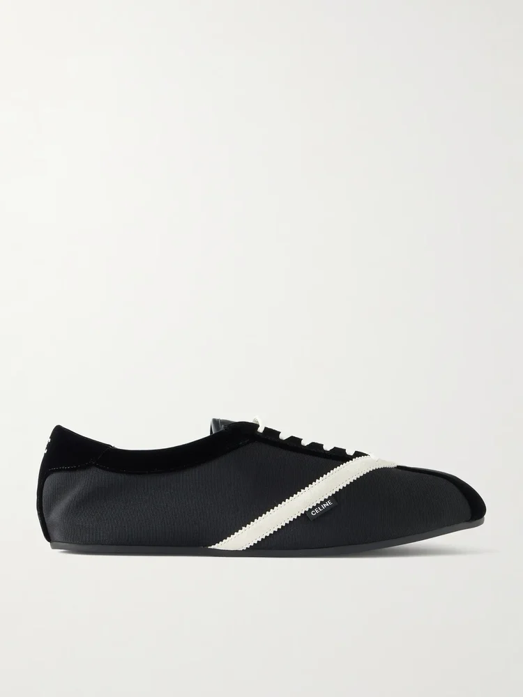 Leather-Trimmed Grosgrain Sneakers