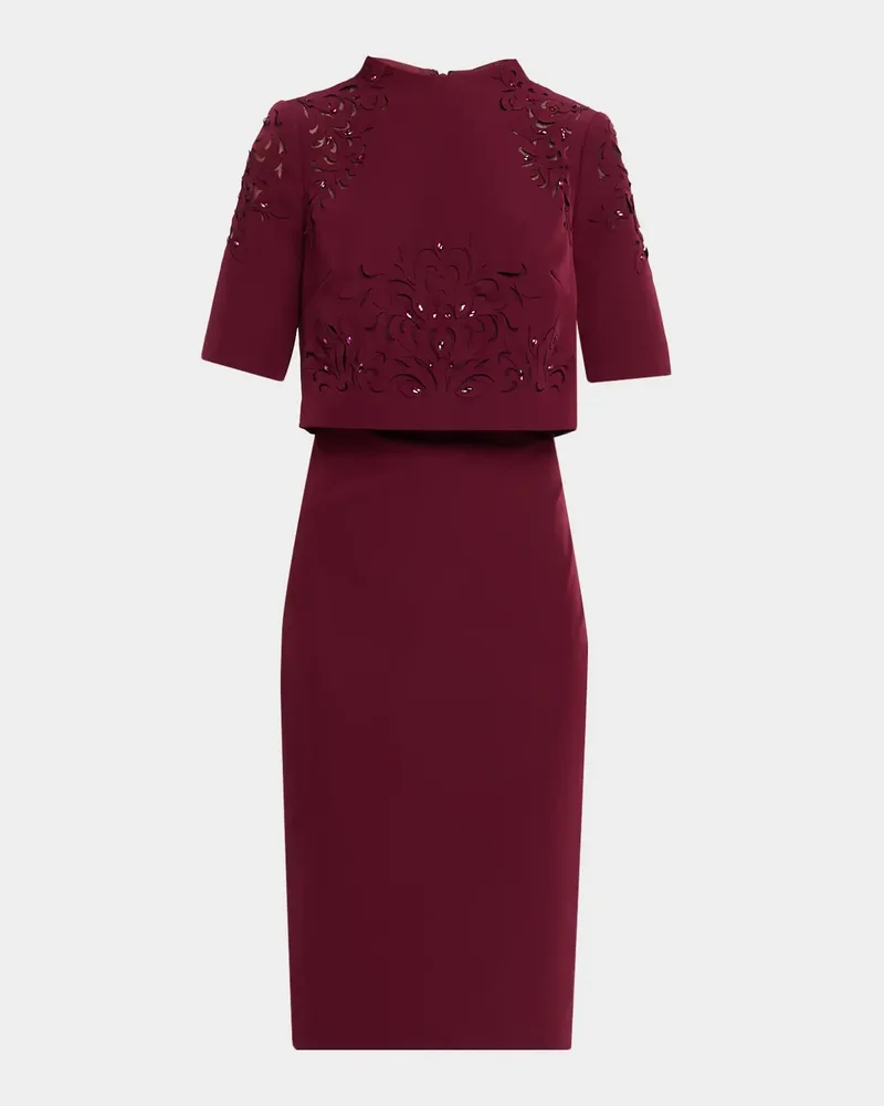 Layered Stretch Crepe Bodycon Midi Dress