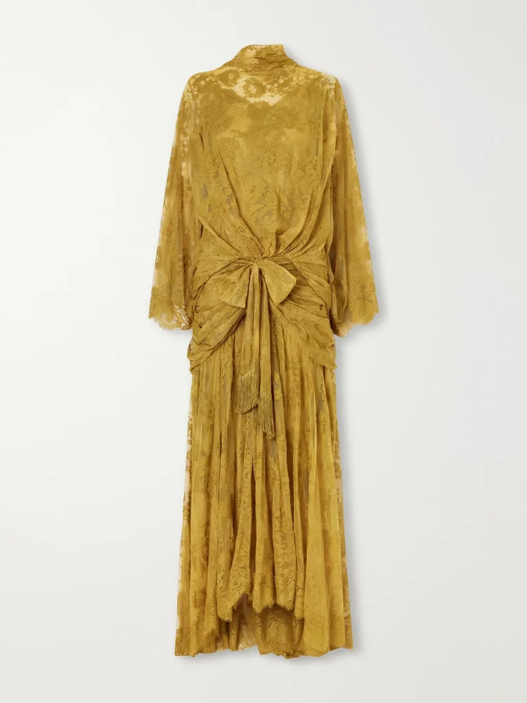 Ascent bow-detail gathered lace gown