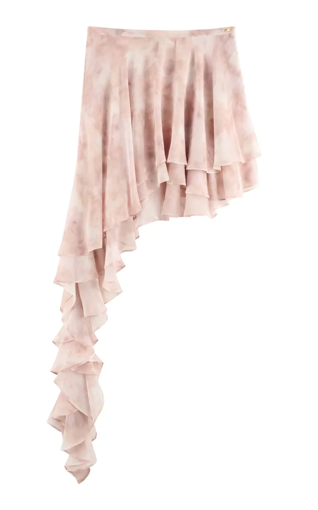 Exclusive Asymmetric Ruffled Silk Mini Skirt