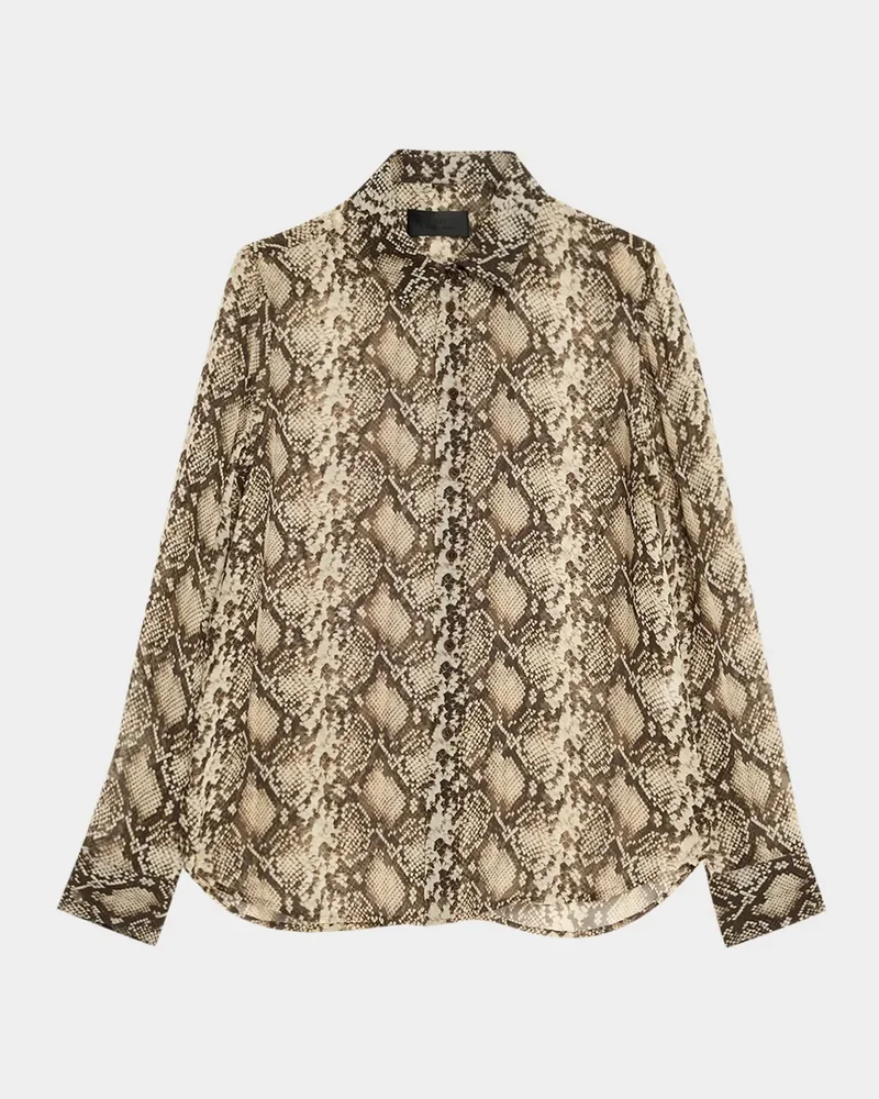 Gaia Slim Snake-Print Sheer Blouse