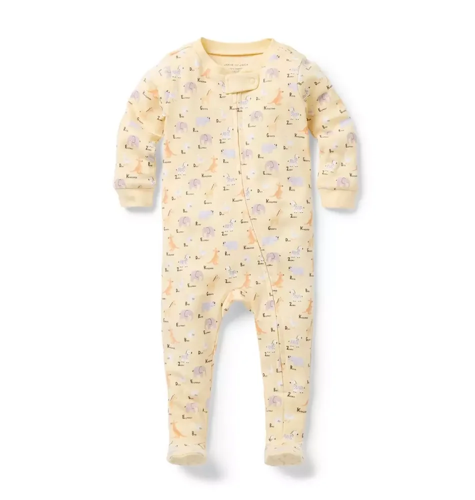 Baby Organic Cotton Zoo Animals Footed Pajama
