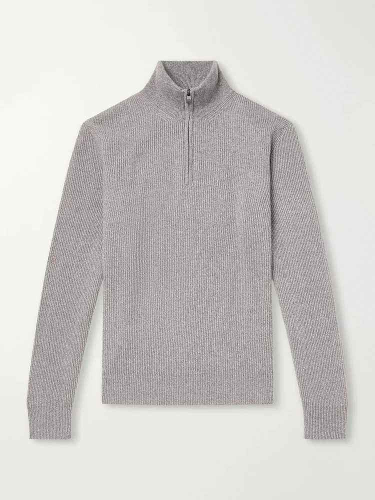 Ribbed Cashmere Half-Zip Sweater