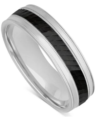 Men's Milgrain Bead Step-Edge Wedding Band in Sterling Silver & Black Rhodium