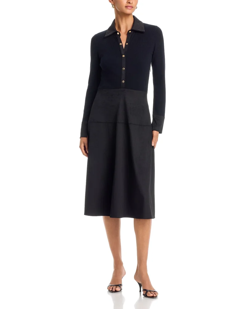 Black Dress: Mixed Media Midi Dress