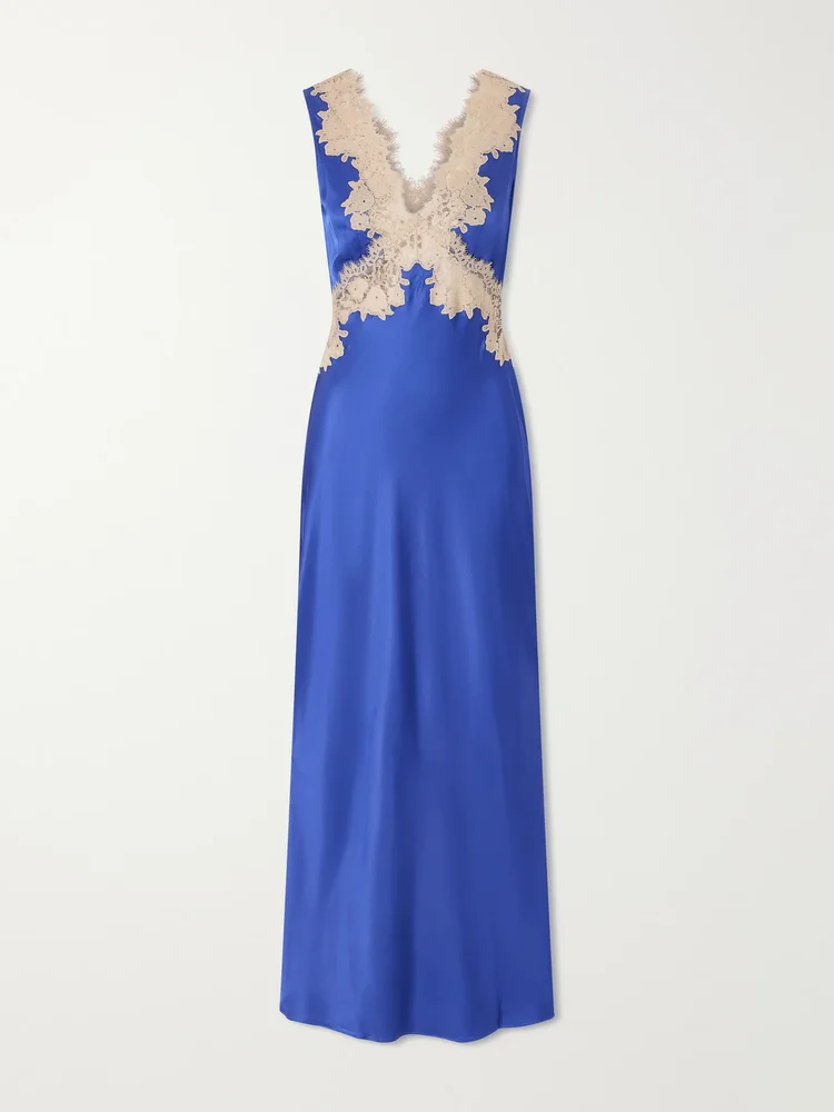 Lysandra lace-trimmed satin midi dress