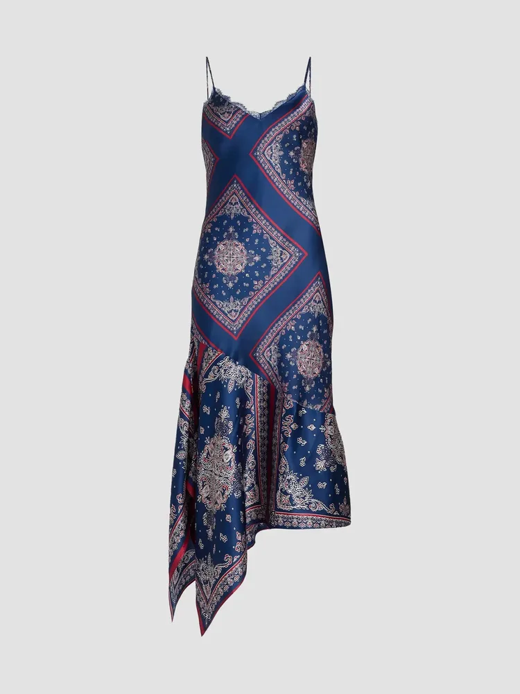Becky Printed Lace-Trimmed Silk Midi-Dress