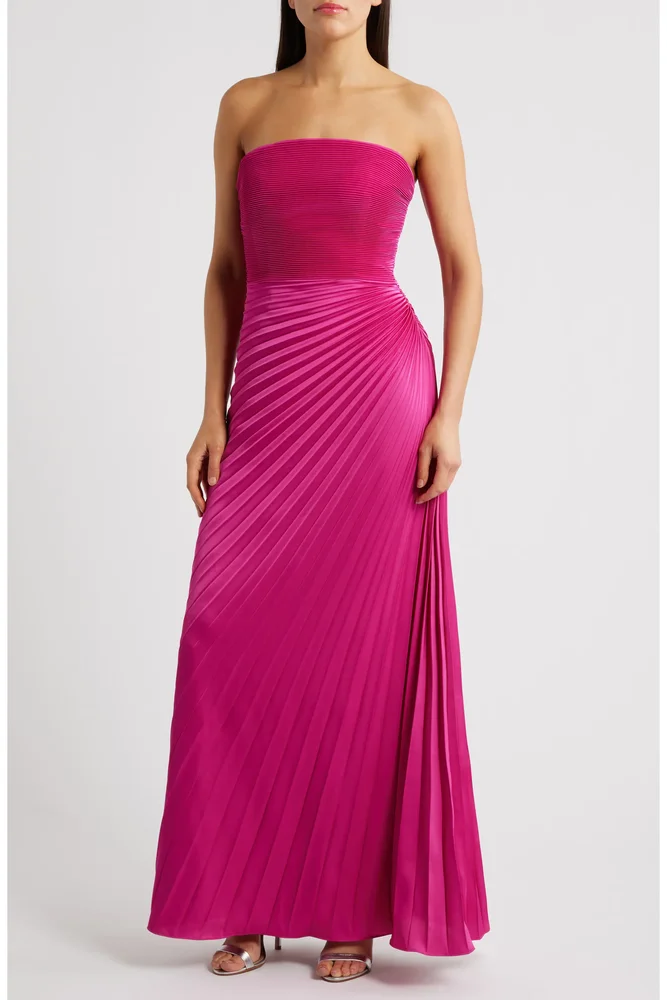 Kinley Accordion Pleat Strapless Evening Gown