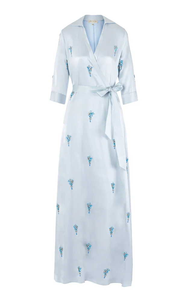 Elara'S Icy Jewels Embellished Silk Satin Maxi Wrap Dress