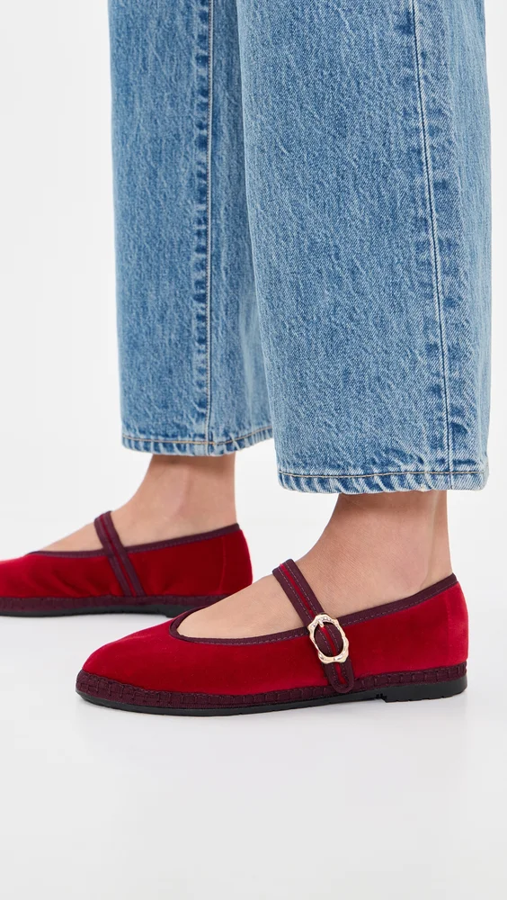 Pierre Velvet Mary Jane Flats