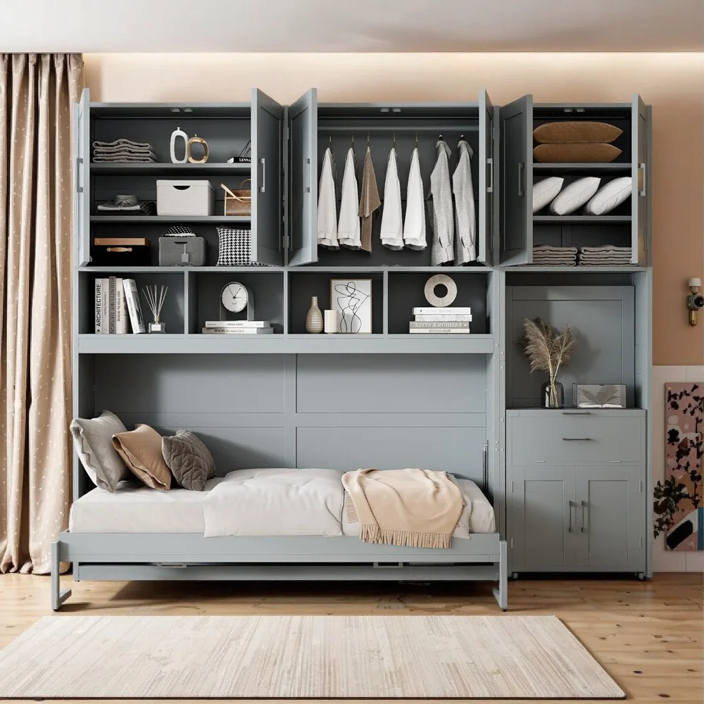Twin Murphy Bed with Desk, Cabinet and Bookcase