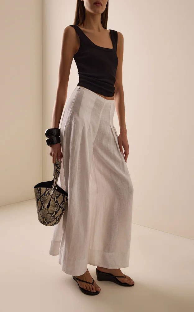 Riviera Pleated Linen Cropped Palazzo Pants