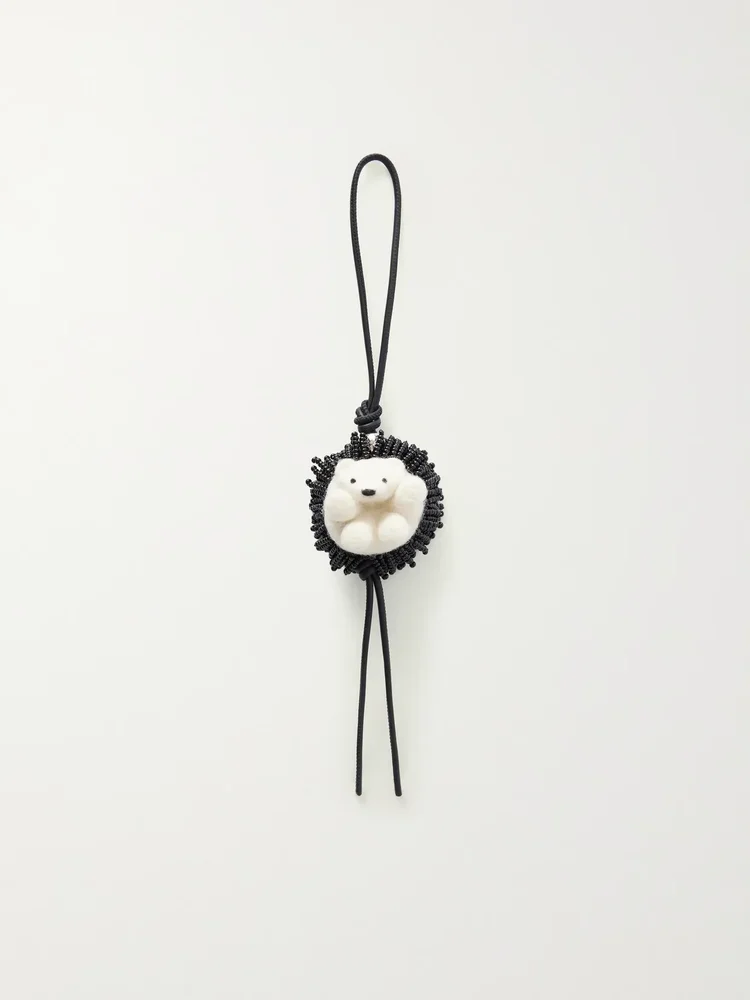 Hedgehog bead-embellished wool-felt and leather bag charm