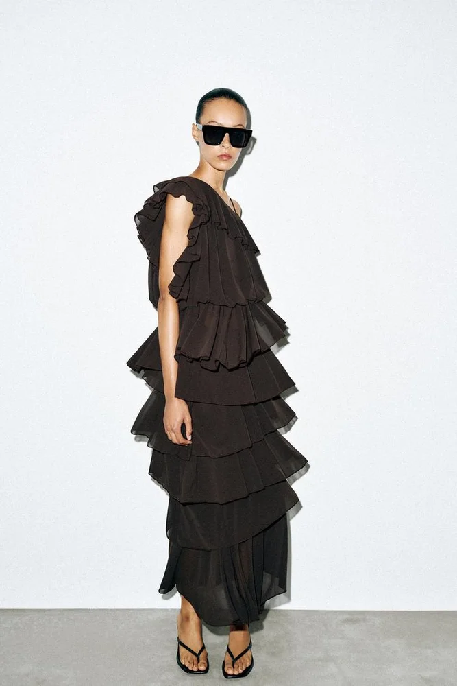 RUFFLED MIDI SKIRT