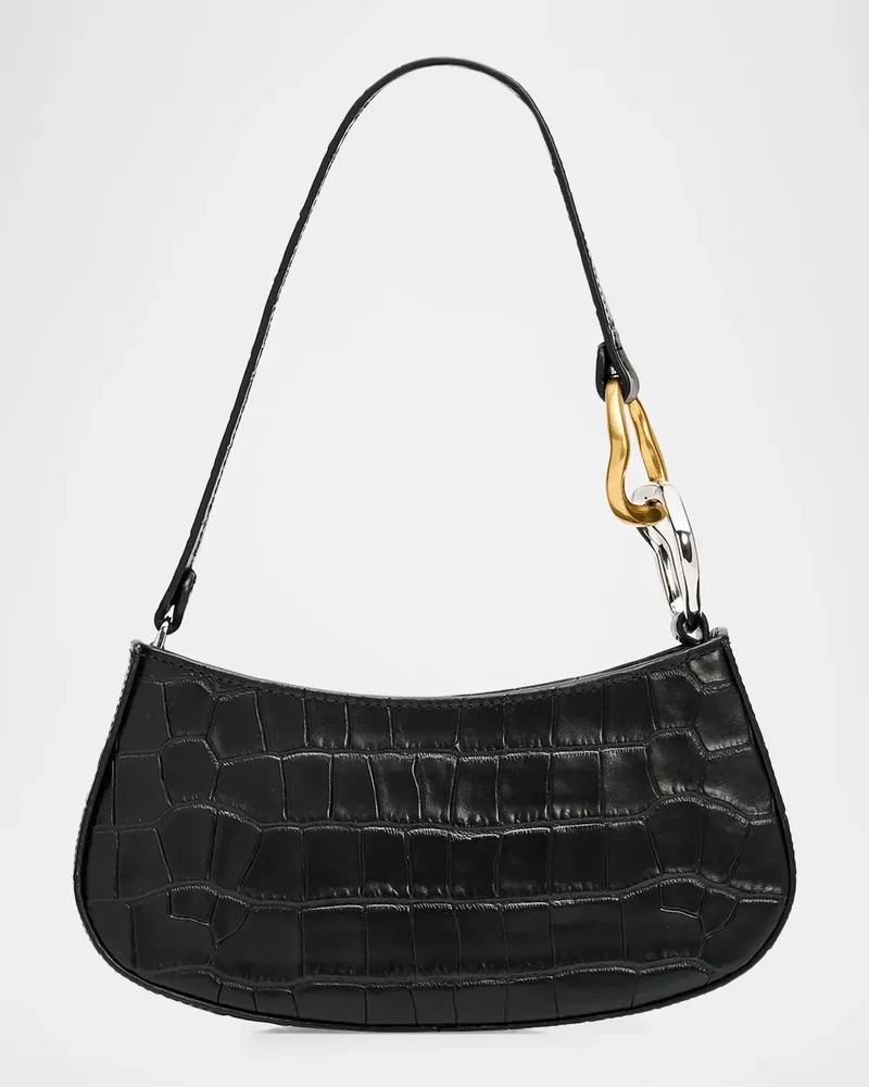 Ollie Croc-Embossed Leather Shoulder Bag