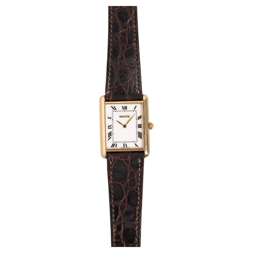 Vintage Tank Watch in 18K Yellow Gold, 1970s-80s