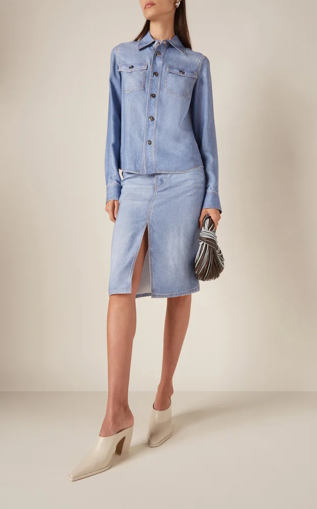 Denim-Printed Midi Skirt