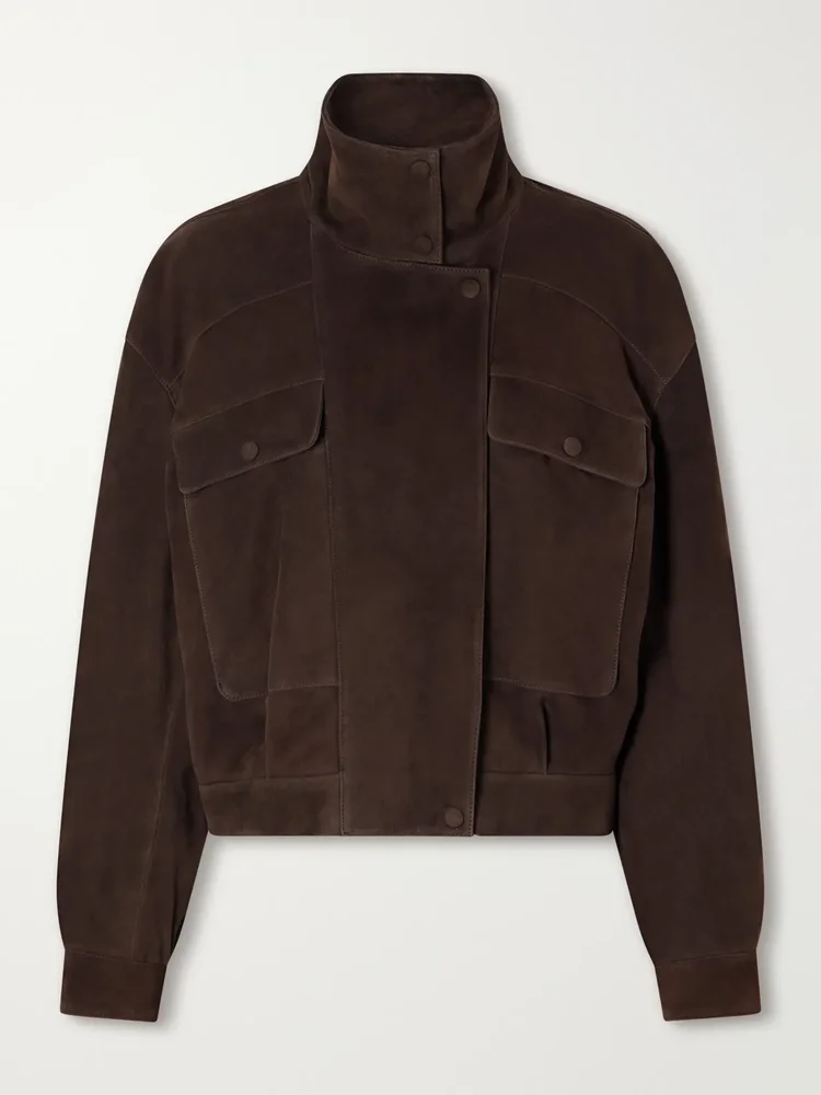 Quincy cropped paneled suede bomber