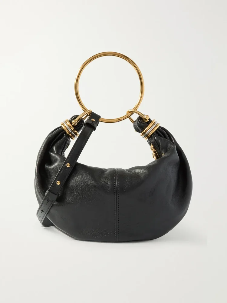 Bracelet small embellished leather-trimmed suede shoulder bag
