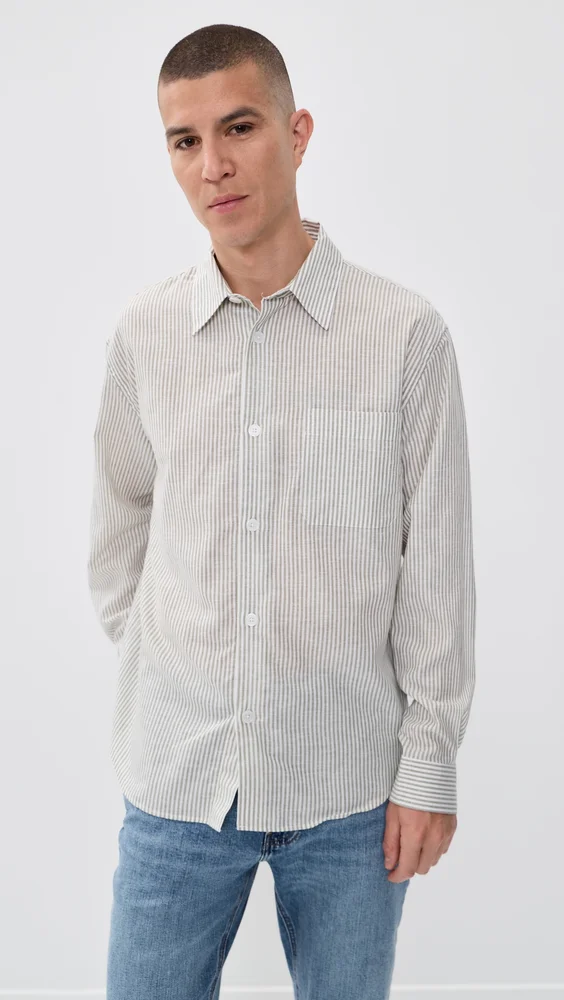 Linen Blend Stripe Button Down Shirt