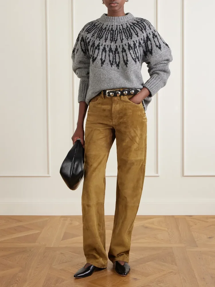 Mills suede straight-leg pants
