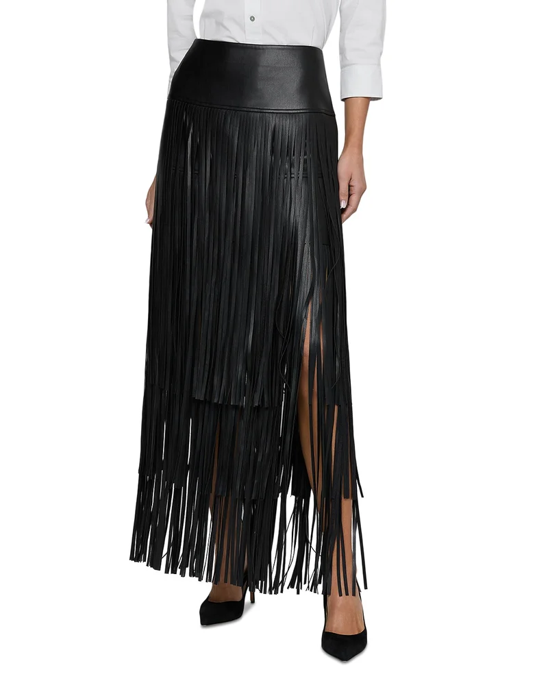 Karoline Maxi Fringe Faux Leather Skirt