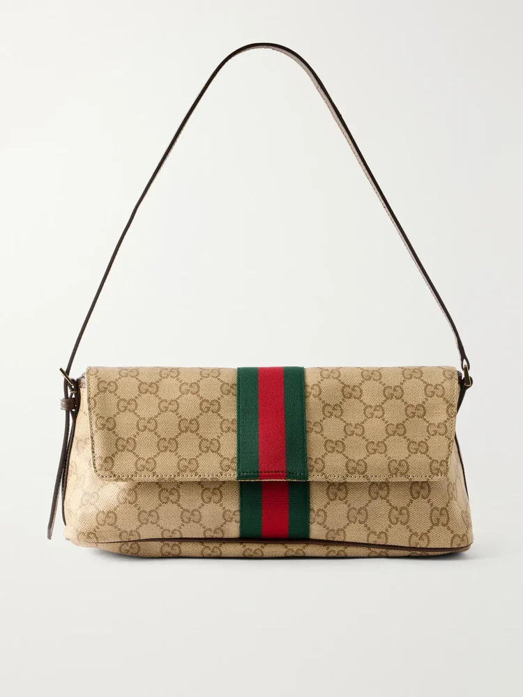 Gucci Madison leather-trimmed coated canvas-jacquard shoulder bag