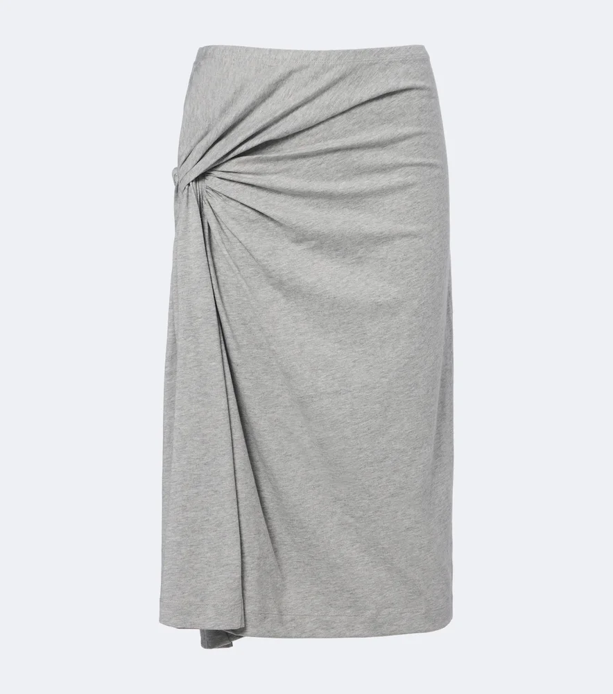 Draped cotton jersey midi skirt