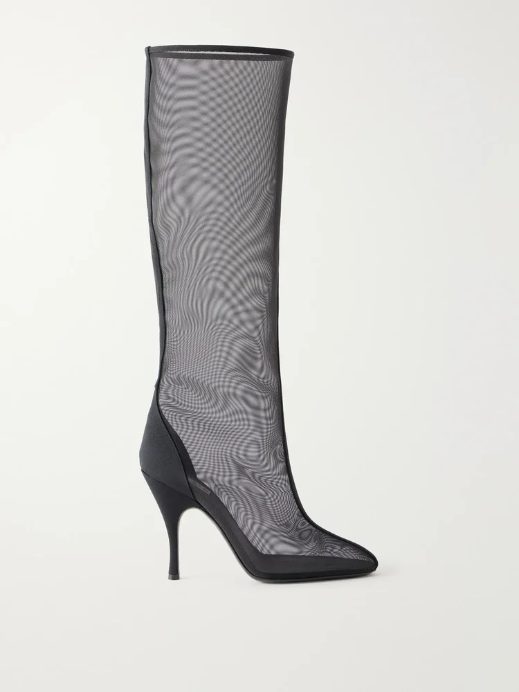 Tube 100 grosgrain-trimmed tulle knee boots
