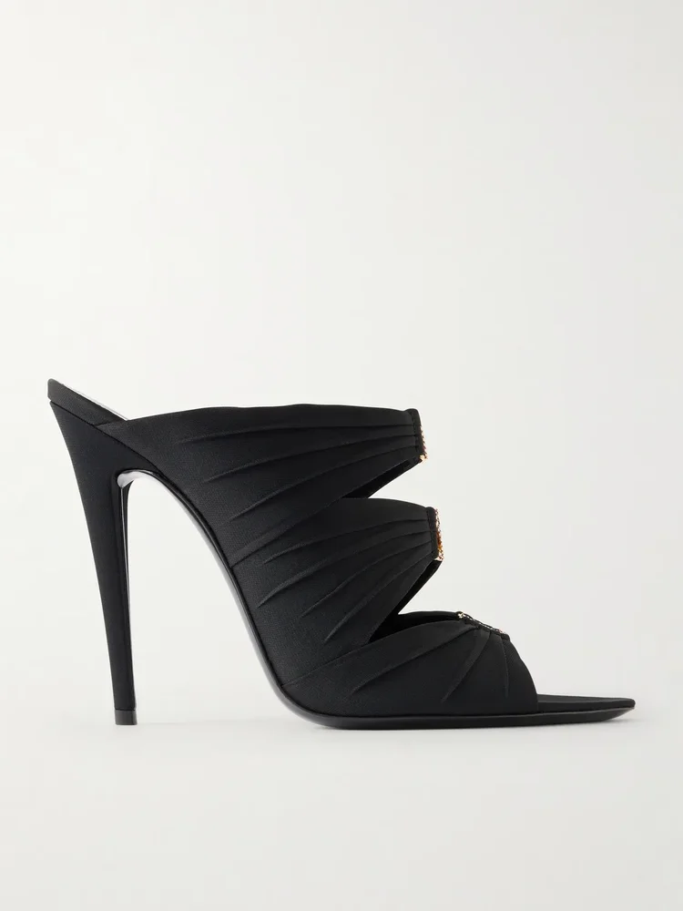 Emilie 110 crystal-embellished gathered satin sandals