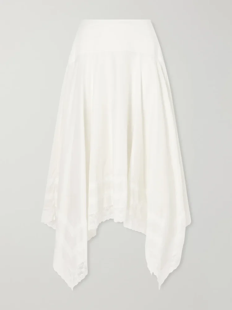 ainsley asymmetric lace trimmed cotton voile maxi skirt