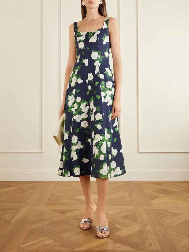 Floral-print faille midi dress