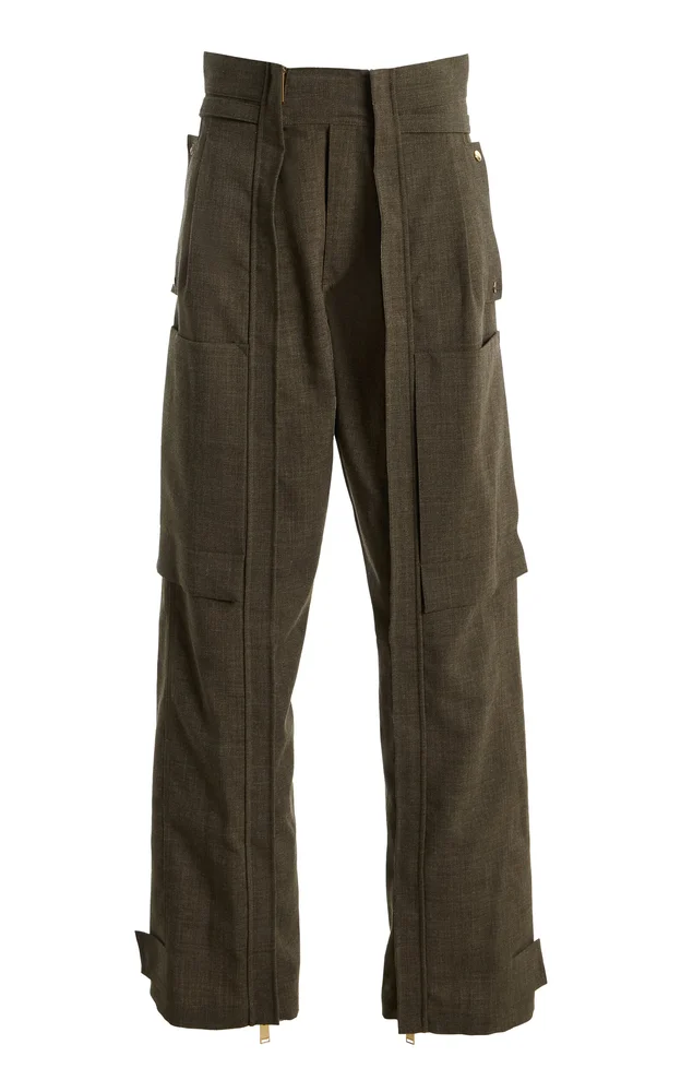 Adriana Wool-Blend Cargo Straight-Leg Pants