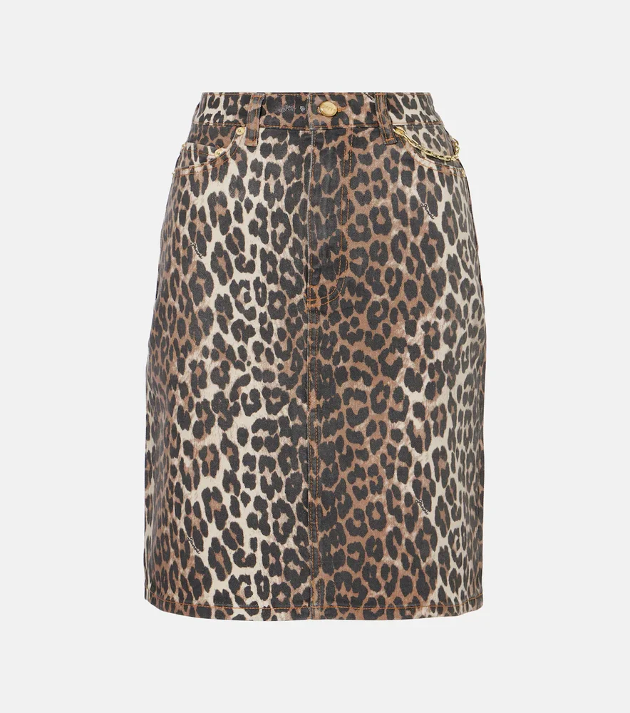 Leopard-print denim skirt