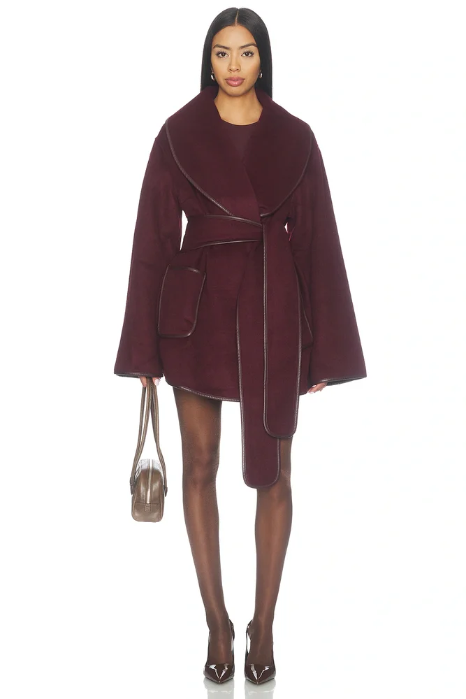 Dulcetta Wool Coat With Leather Piping