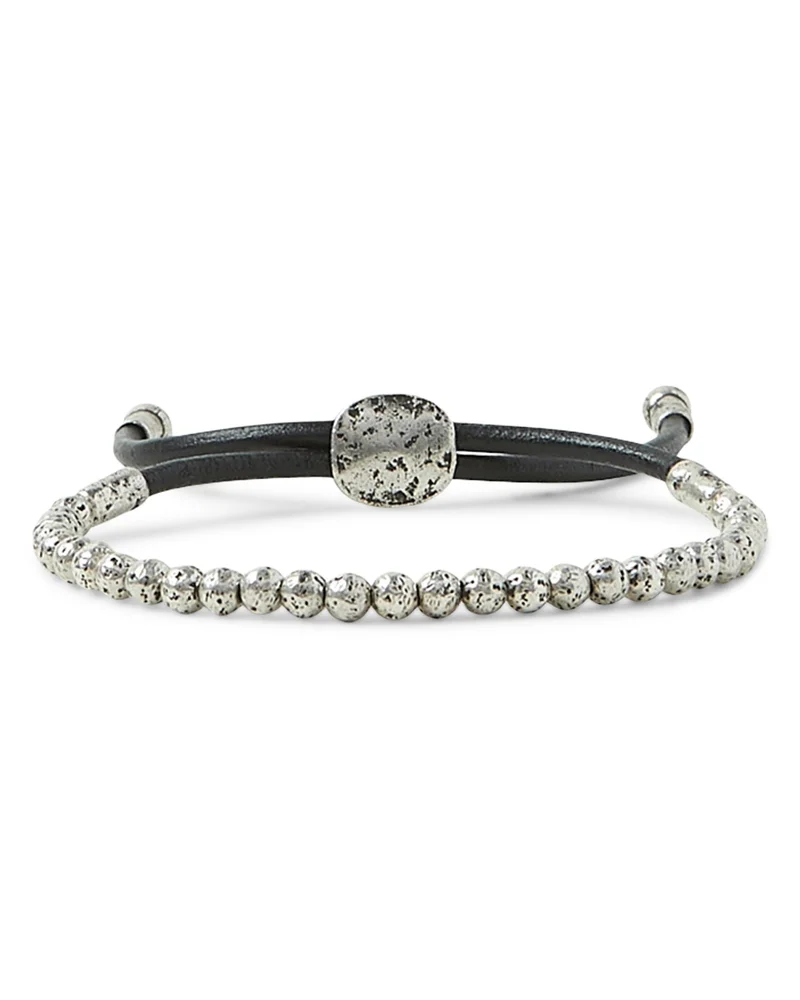 Men's Sterling Silver Distressed Bead Leather Cord Bolo Bracelet