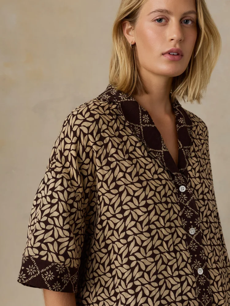 Dune Cotton Gauze Relaxed Camp Shirt, Desert Blossom