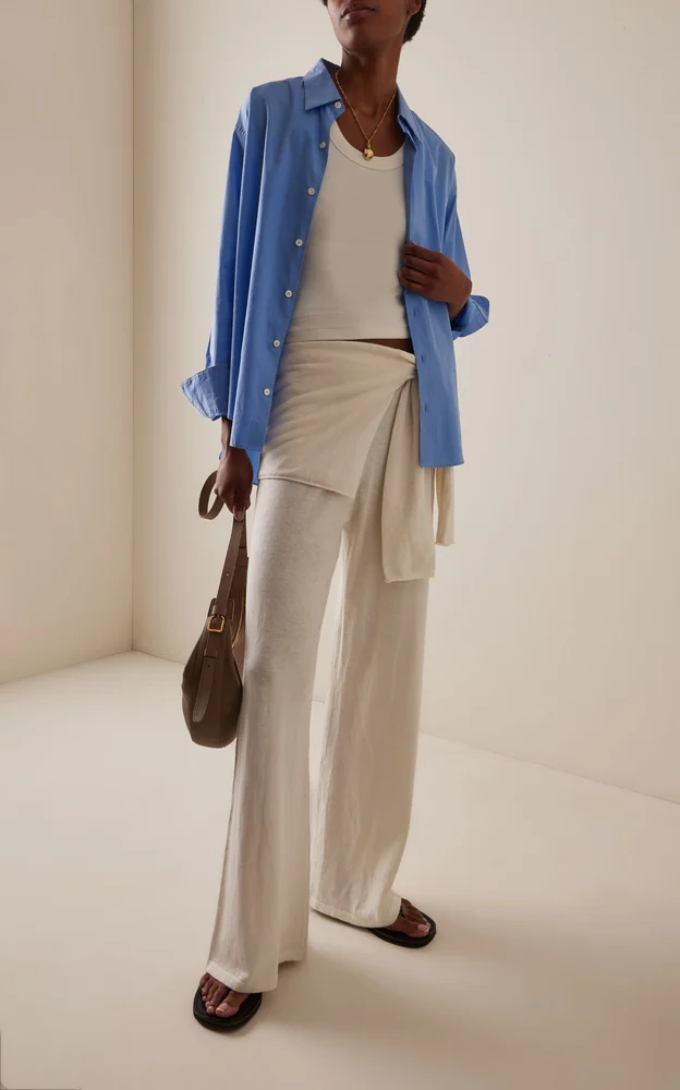 Low-Waist Cotton-Linen Flared Pants