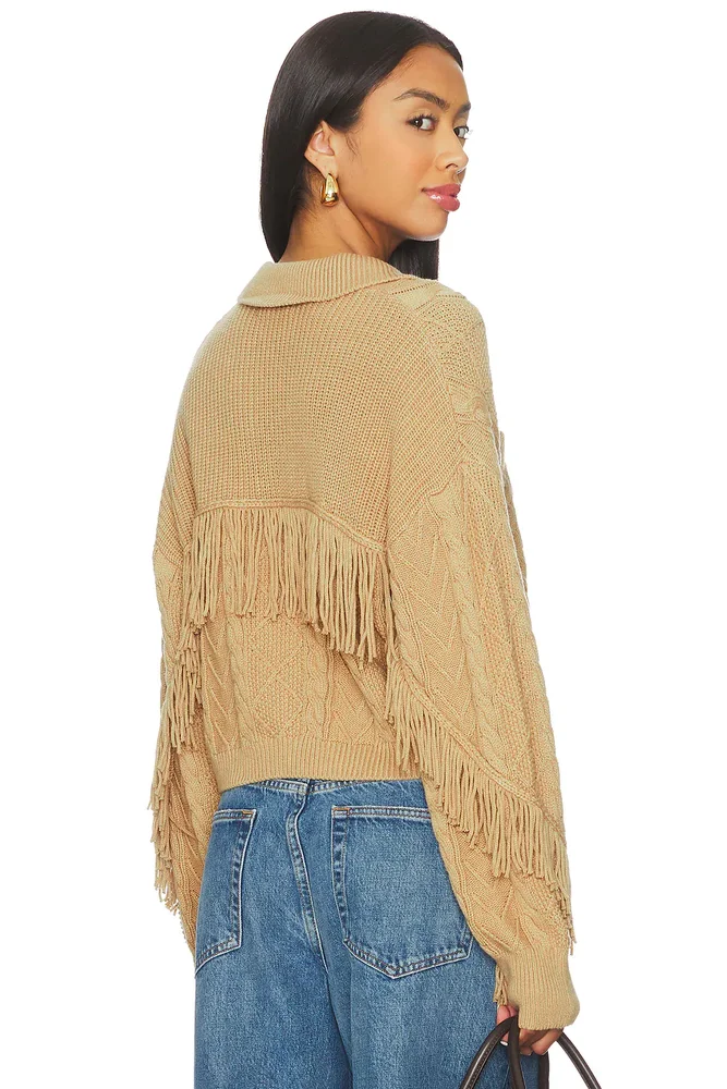Elyse Cabled Fringe Sweater Cardigan